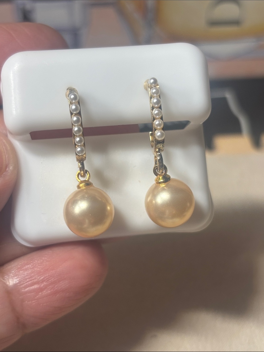 Gold Pearl Drop Hoop Earrings with Pearl-Accented Hoops